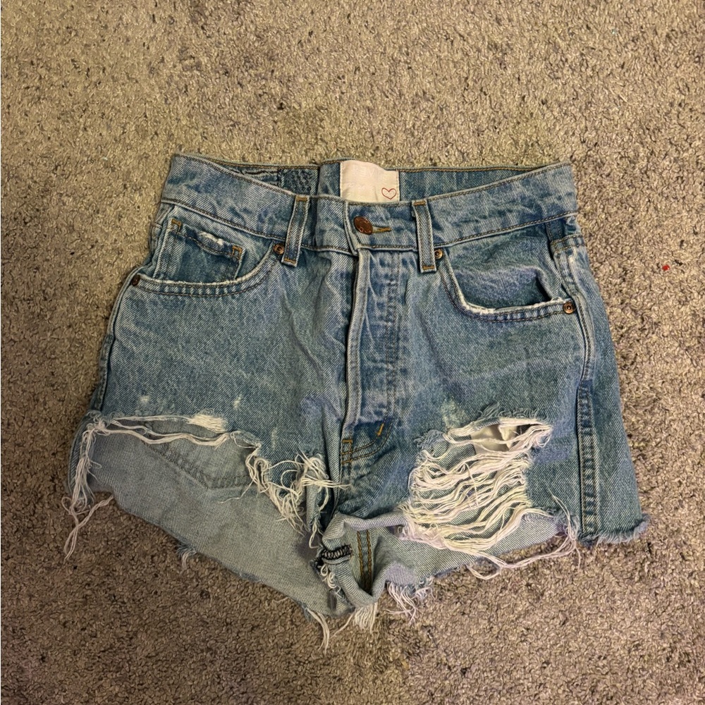 REVICE Light Blue Distressed Jean Shorts